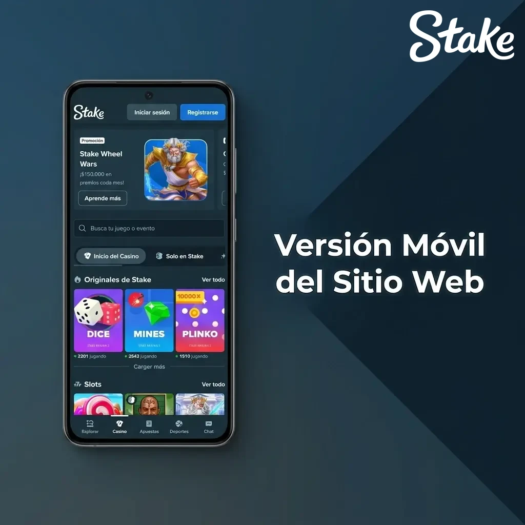 Versión móvil del sitio Stake: acceso instantáneo, compatible con cualquier dispositivo y con funcionalidad completa.